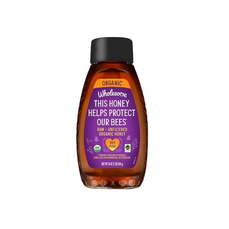 Pack of 6, Wholesome Raw Unfiltered Organic Honey Bottle, 16 oz