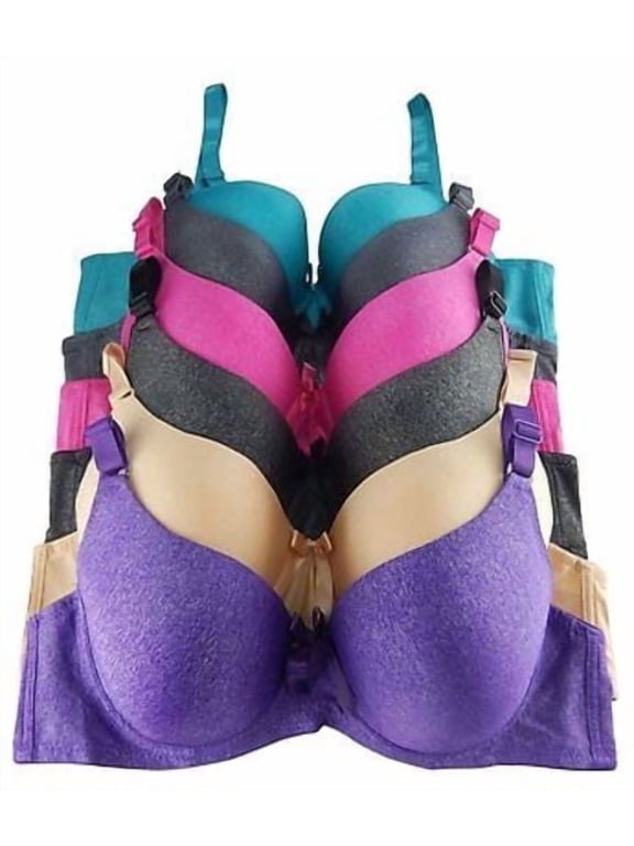Pack of 6 Women's Solid Soft Pad Supportive Full Cup Bra 8202 (34,D)