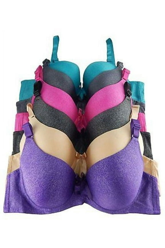 Pack of 6 Women's Solid Soft Pad Supportive Full Cup Bra 8202 (36,D)