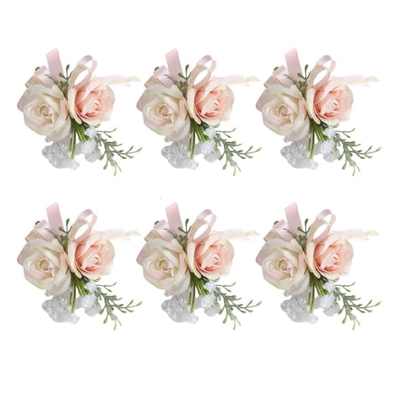 Pack of 6 Wrist Corsages Elegant Flower Accessories Wedding DecorsBre--Flower