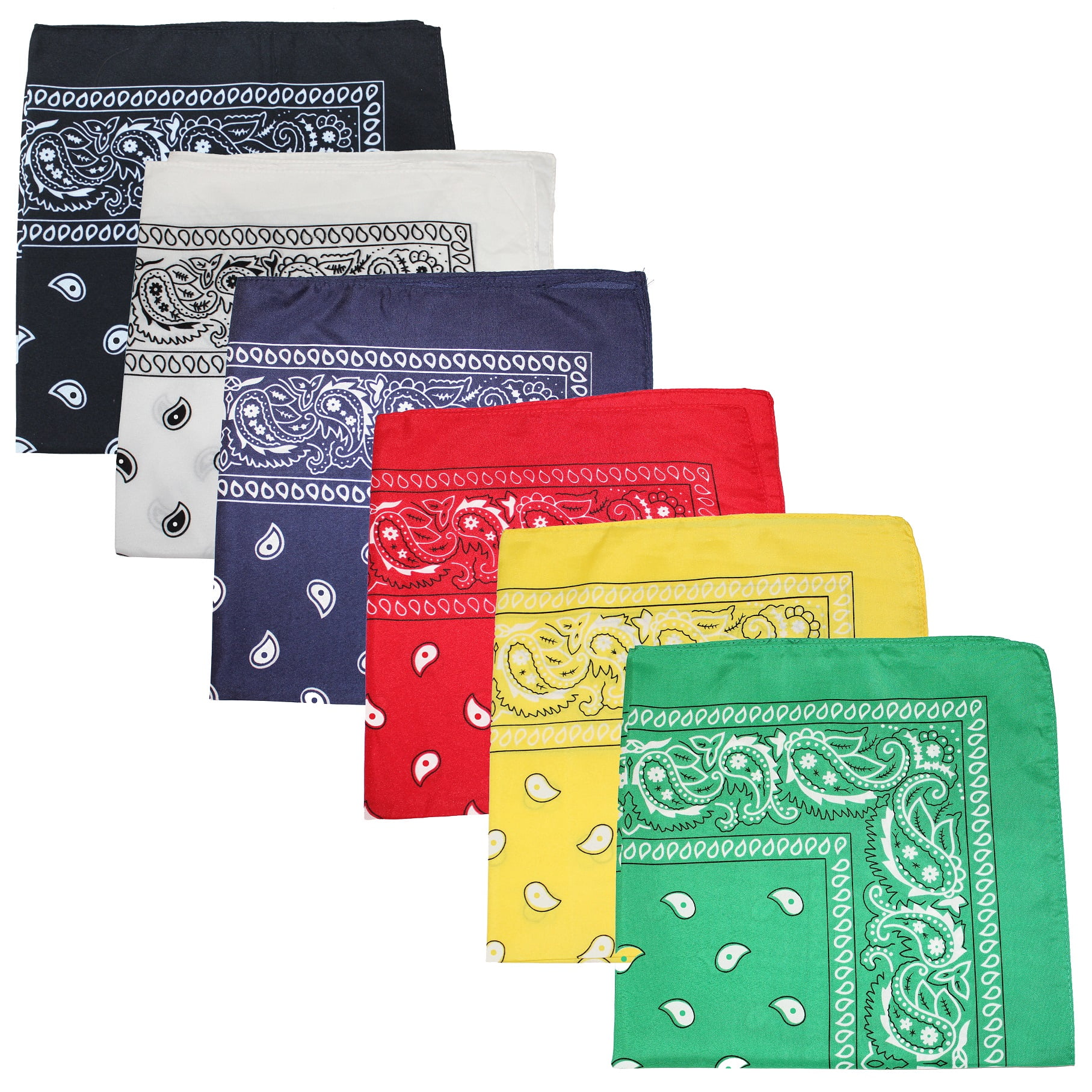 Pack of 6 X Large Paisley Cotton Printed Bandana 27 x 27 inches Mix