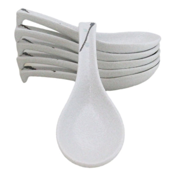 Pack of 6 Yukino Hana Collection Ceramic Asian Soup Spoons With Hook 5.75"L