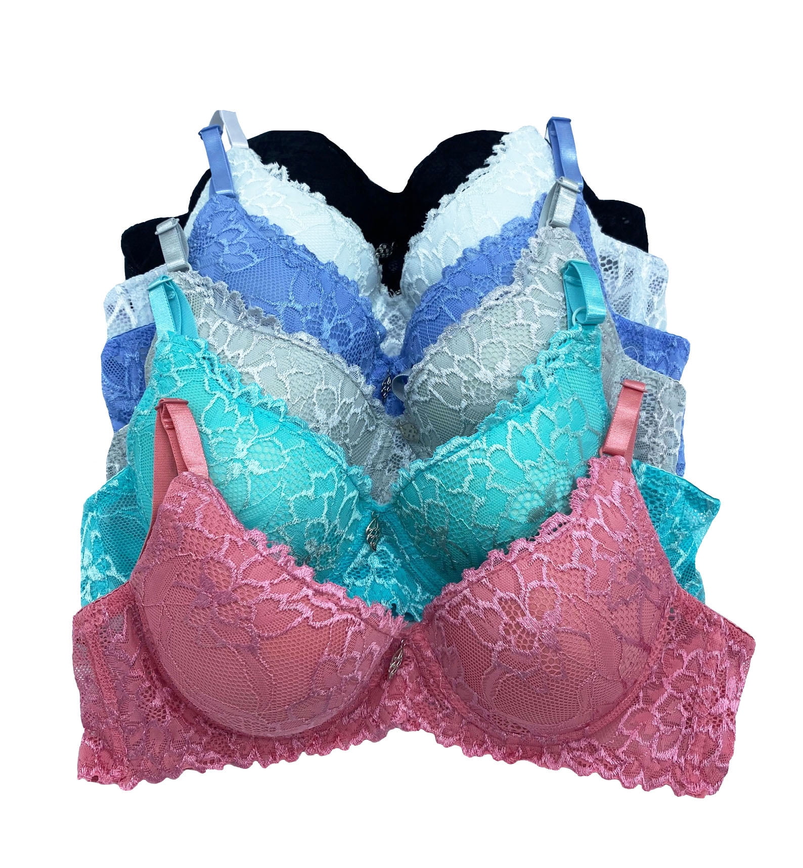 Pack of 6 pieces Women's Wired Basic Regular Padded Everyday Bras A/B/C/D/DD 30A (70372-55L2)