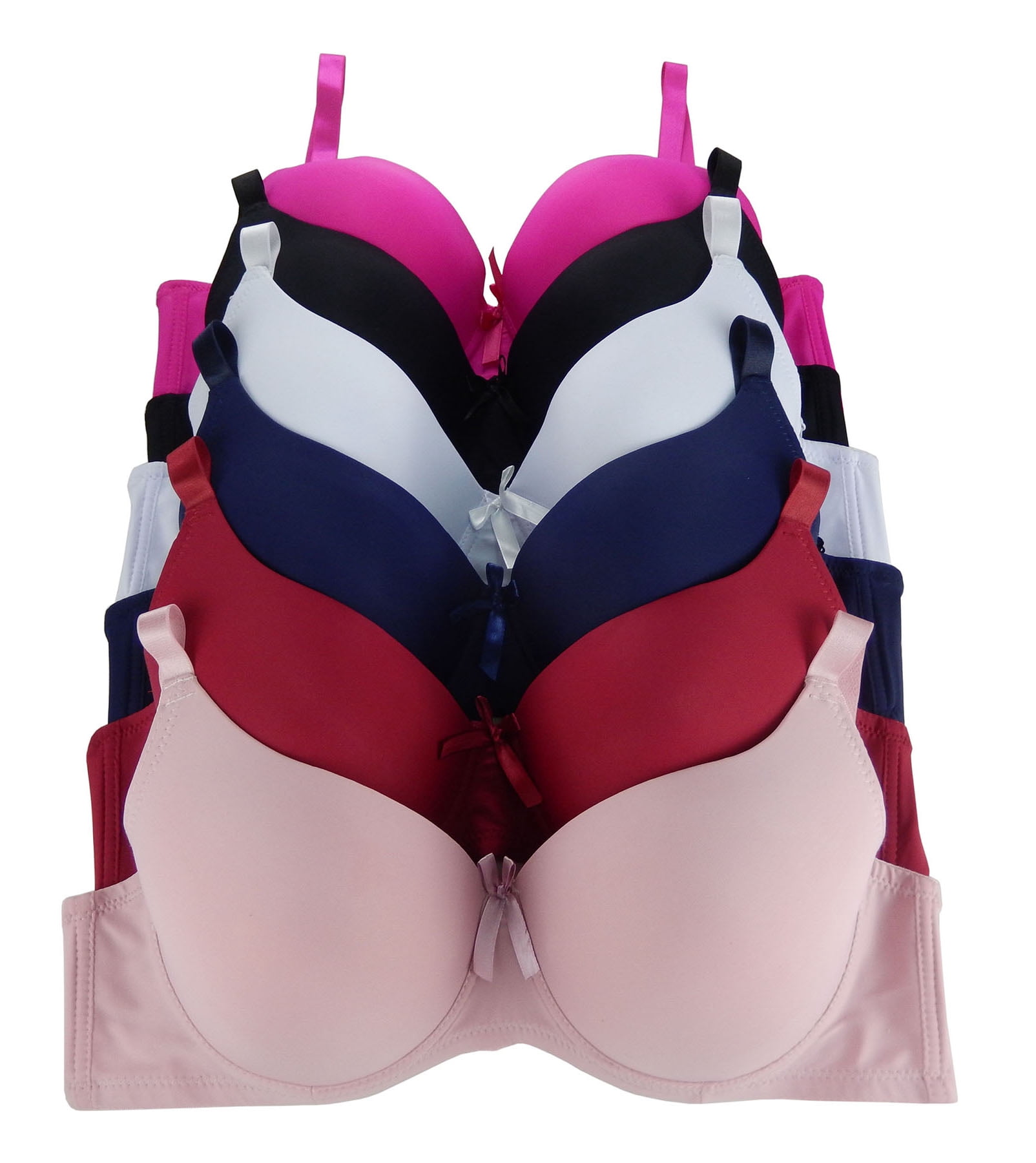 Pack of 6 pieces Women's Wired Basic Regular Padded Everyday Bras A/B/C/D/DD 34D (5216)