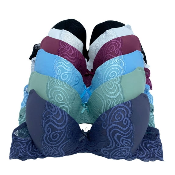 Pack of 6 pieces Women's Wired Basic Regular Padded Everyday Bras A/B/C/D/DD 38C (83436wal)