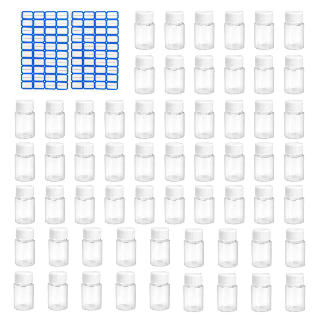 Pack of 60 Leakproof Medicine Storage Containers 15ml Reusable Bottles with Lids Transparent Lotions Dispenser Bottles