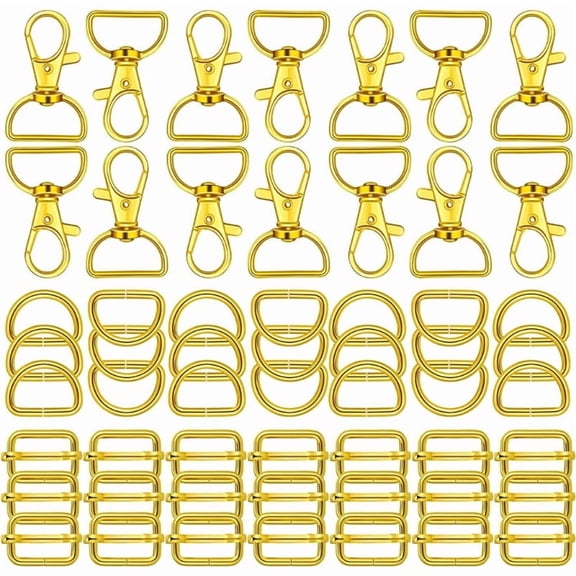 Pack of 60 Metal D Rings Swivel Snap Hooks Triglide Slide Buckles for DIY Making Luggage Strap, DIY Handbag Backpack