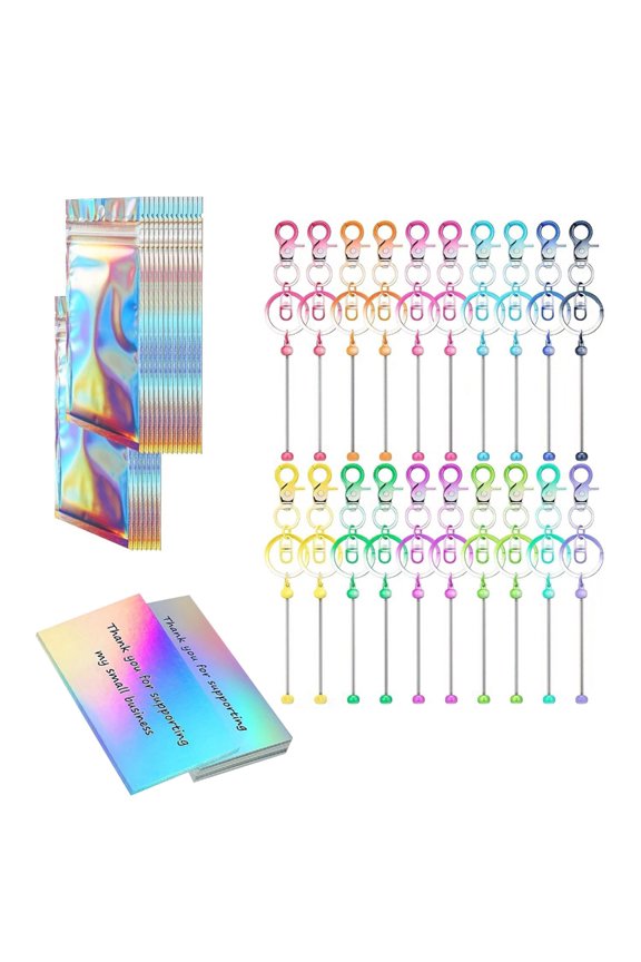 Pack of 60 Present Crafting Set Metal Keychains With Resealable Pouches And Customizable Thank You Card