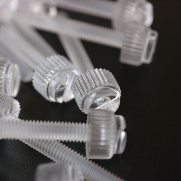 Pack of 60 Transparent Clear Plastic Acrylic Thumbscrews, slotted+knurled M5 x 30mm