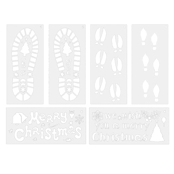 Pack of 6Pcs Large Footprint Templates Hollow-out PET Stencils Christmas Painting Templates for DIY Handcrafts Scrapbook
