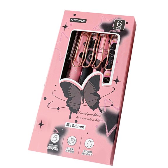 Pack of 6Pcs Retractable Butterfly Gel Pen Quick Drying 0.5MM Writing Tool for Adult Student Writing Journaling