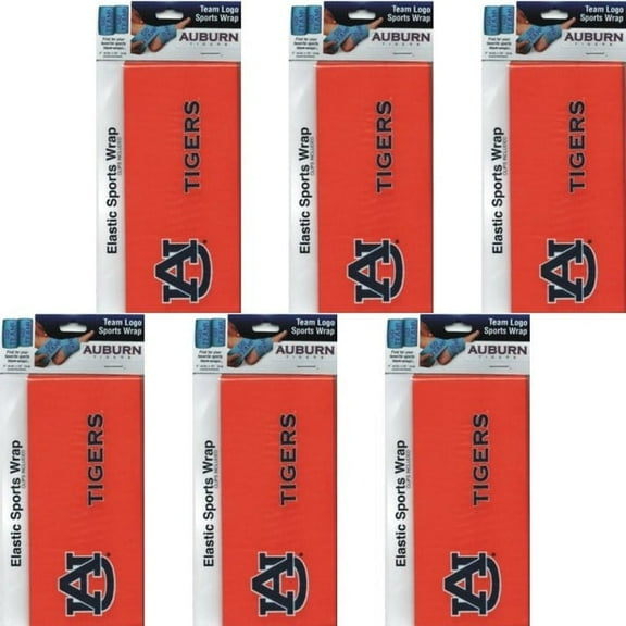Pack of 6 -Auburn Tigers Orange Elastic Bandage Sports Wrap with Clips (3" x 54")