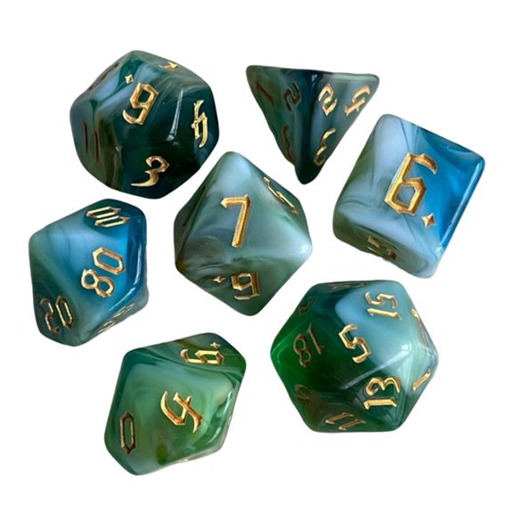 Pack of 7 Acrylic Polyhedral Fantasy for RPG Table Games Adults B