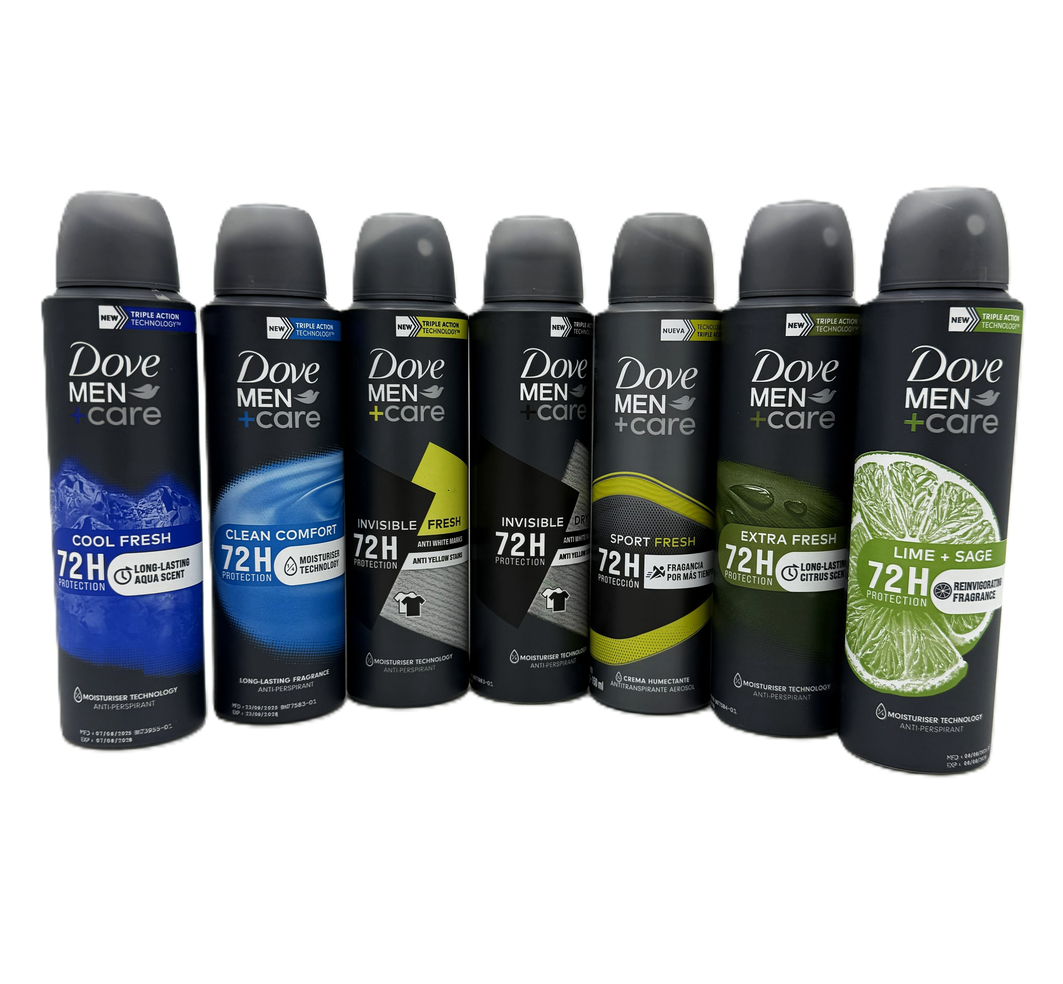 Pack of 7 Dove Men 72hr. Protection 150ml Each