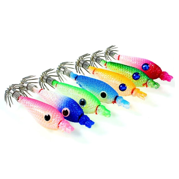 Pack of 7 Fishing Lures Baits Glow Jigs Hook 5.5cm Glow Squid Jigs Artificial Hard Baits Cuttlefish Hook