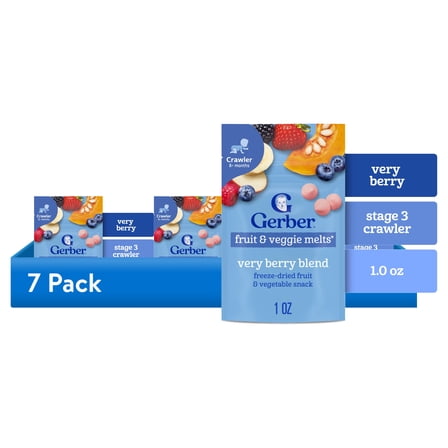 (7 pack) Gerber Snacks for Baby Fruit & Veggie Melts Baby Snack, Very Berry Blend, 1 oz Bag