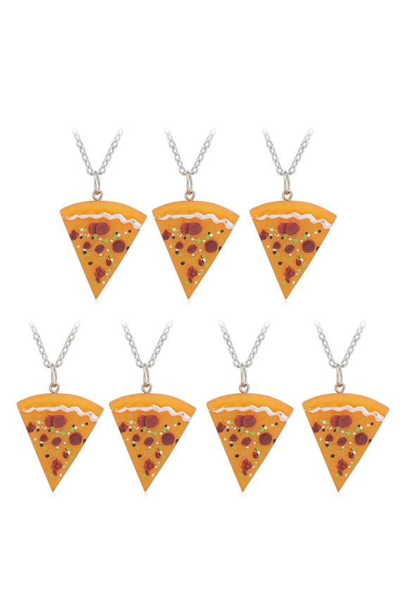 Pack of 7 Trendy Neckchain/Keychain Novelty Pizza Charm Necklaces/Keyrings Eye catching Accessory for themed Gifts