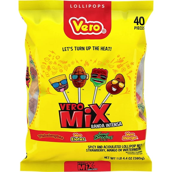 (Pack of 7) Vero Candy Mix Fuego Lollipops 40 Pieces 20.4 oz