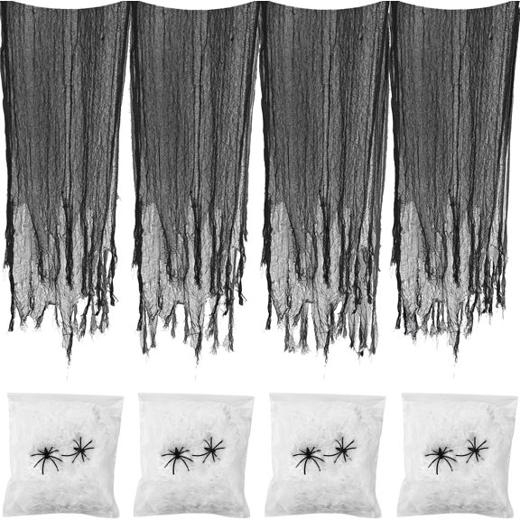 Pack of 8 30"x84" Black Halloween Creepy Cloth Decorations with Spider Webs