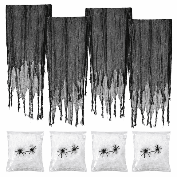 Pack of 8 30"x84" Black Halloween Creepy Cloth Decorations with Spider Webs