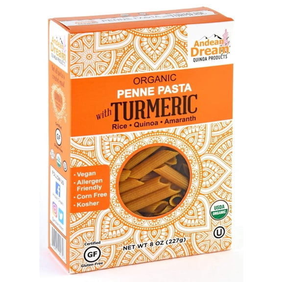 (Pack of 8) Andean Dream Organic Turmeric Penne Pasta, 8 oz