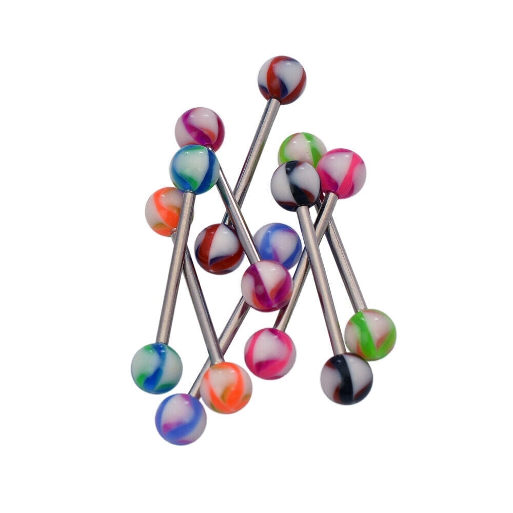 Color Barbell Pack of 8 Assorted Acrylic Ball Colors Tongue Straight Barbells ...