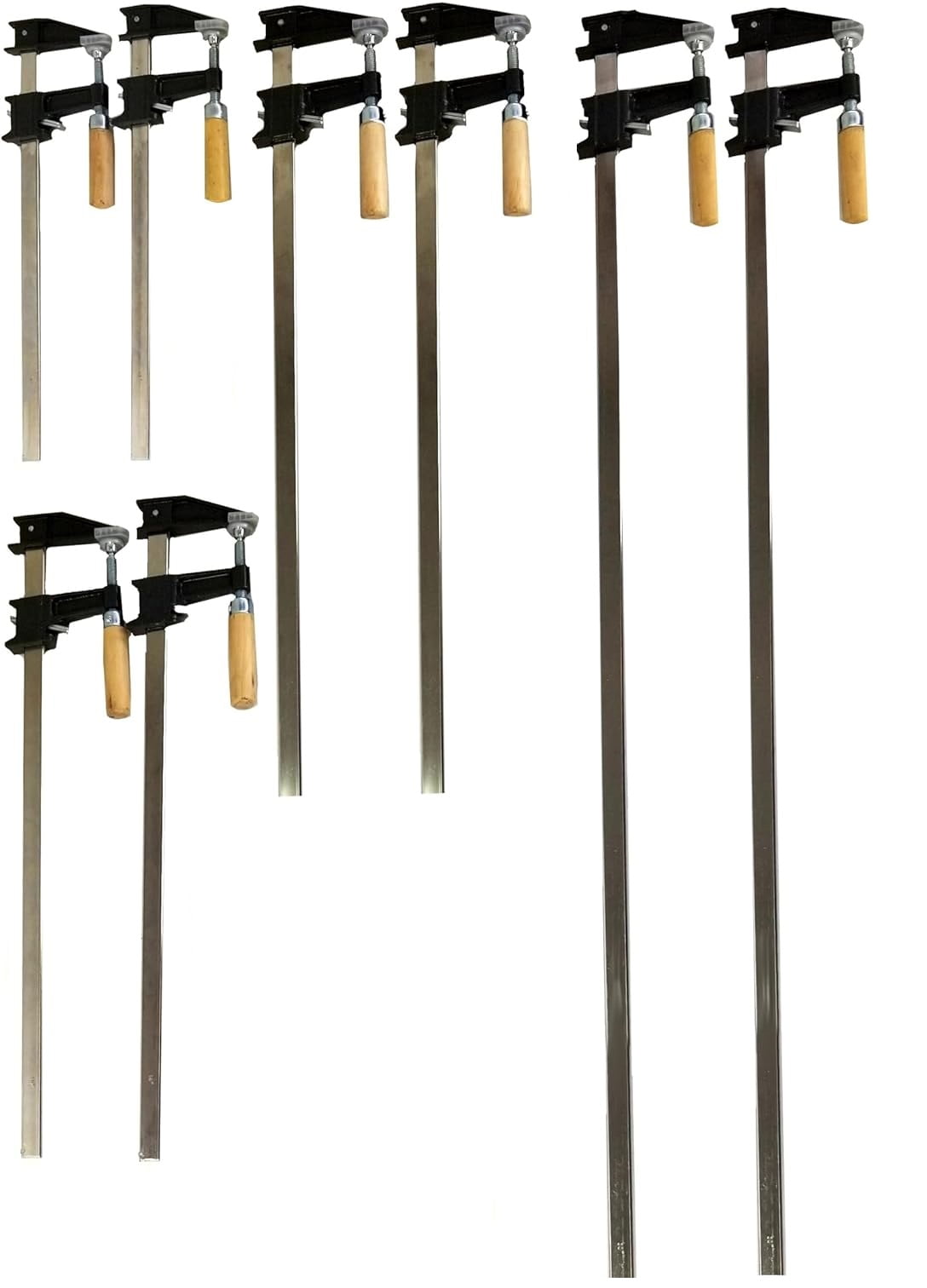 Pack of 8 Bar Clamps, 2 ea. of 12"-18"-24"- & 36" Heavy Duty Woodworking, Quick Release Type