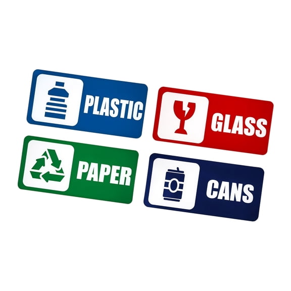 Pack of 8 Colorful PVC Recycling Sticker Signs Set For Trash Can Garbage Waste Sorting Weather Resistant Recycle Labels