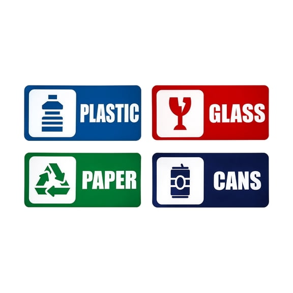 Pack of 8 Colorful PVC Recycling Sticker Signs Set For Trash Can Garbage Waste Sorting Weather Resistant Recycle Labels