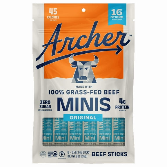 Pack of 8, Country Archer Provisions Original Grass-Fed Beef Stick Minis, 8 oz