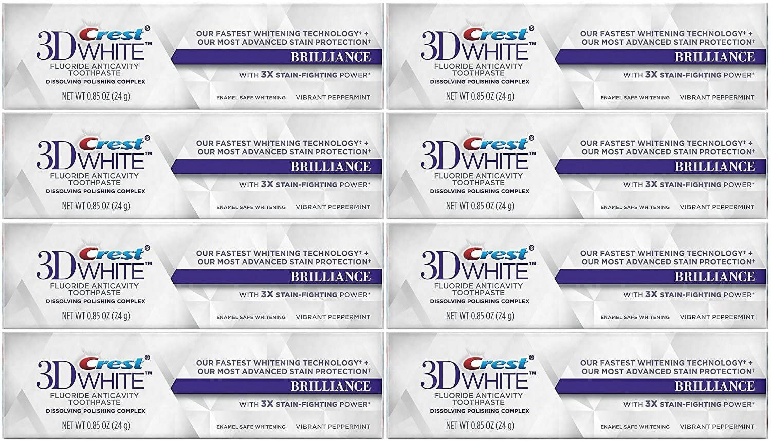 (Pack of 8) Crest 3D White Brilliance Whitening Toothpaste, Vibrant