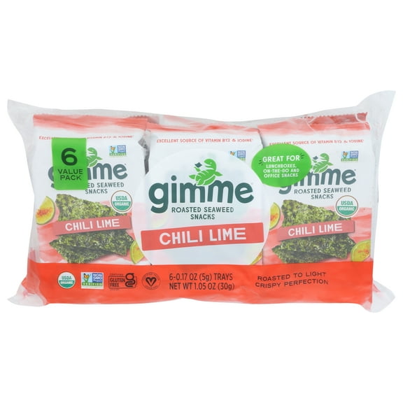 (Pack of 8), GIMME Organic Roasted Seaweed Snacks - Chili Lime 6 packs, 1.05 oz
