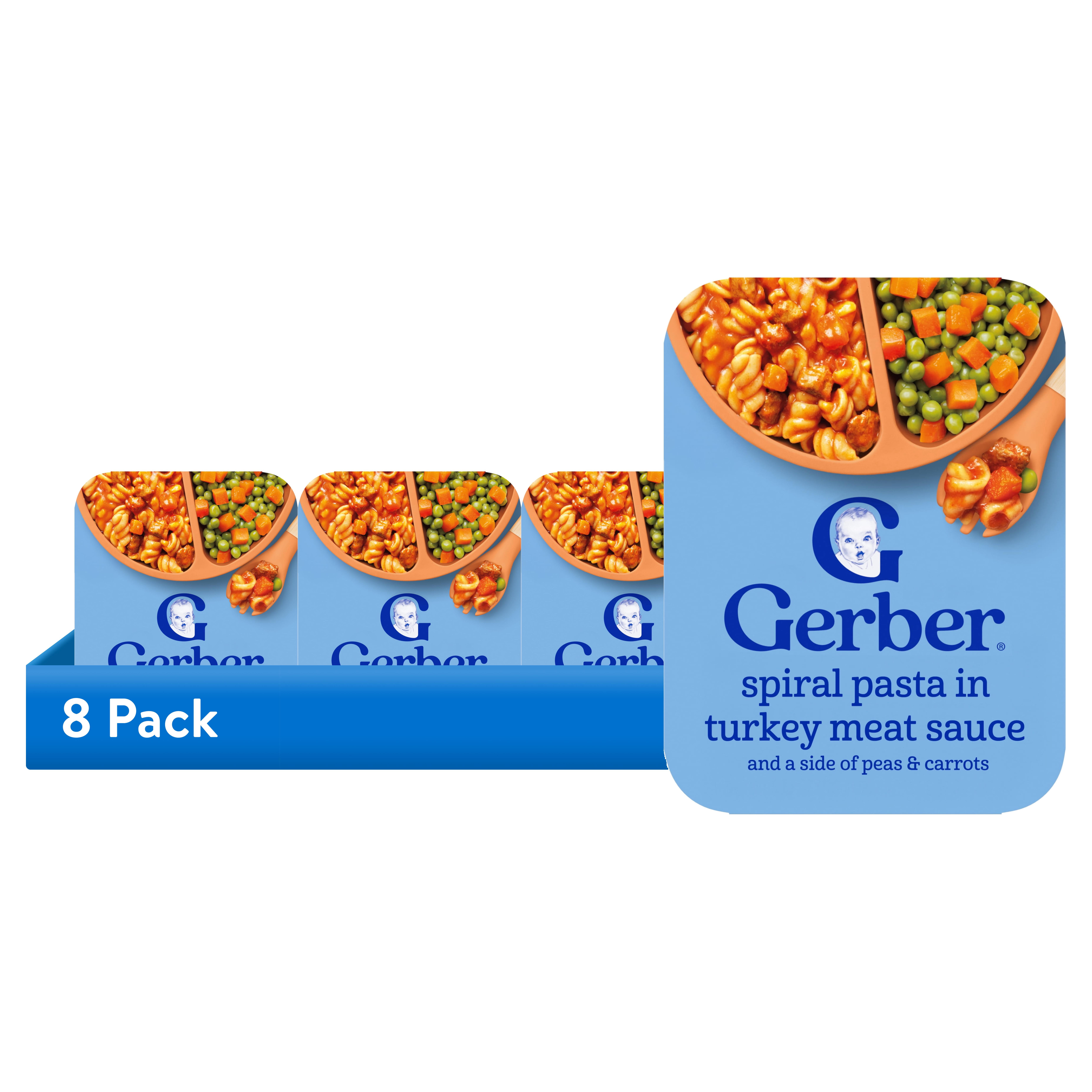 (8 pack) Gerber Spiral Pasta in Turkey Meat Sauce with Green and Yellow Beans Toddler Food, 6.67 oz Tray