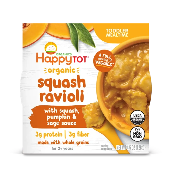 Pack of 8, Happy Tot Organic Squash Ravioli with Pumpkin & Sage Sauce, 4.5 oz