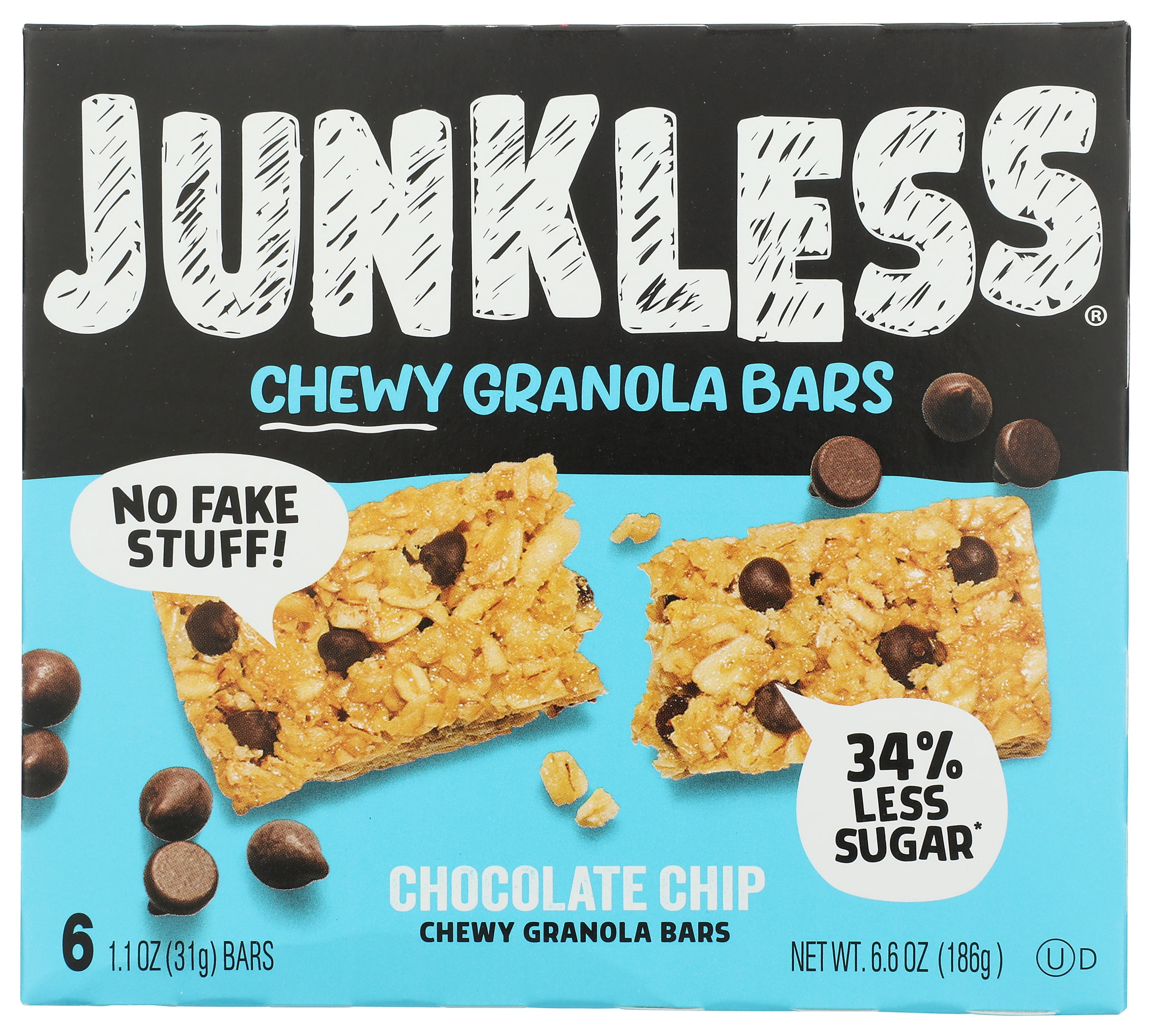 Pack of 8, Junkless Chocolate Chip Chewy Granola Bars, 6.6 oz