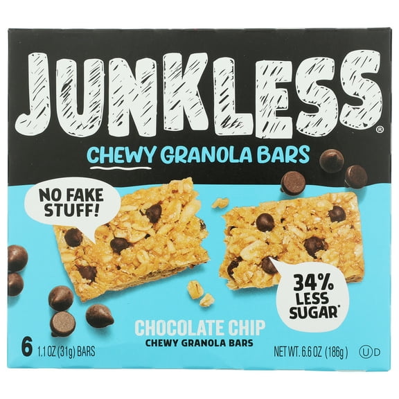 Pack of 8, Junkless Chocolate Chip Chewy Granola Bars, 6.6 oz