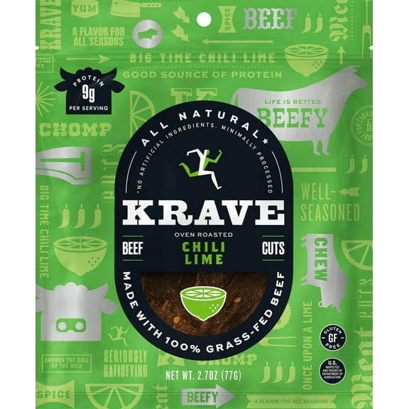Pack of 8, Krave Chili Lime Beef Cuts, 2.7 oz