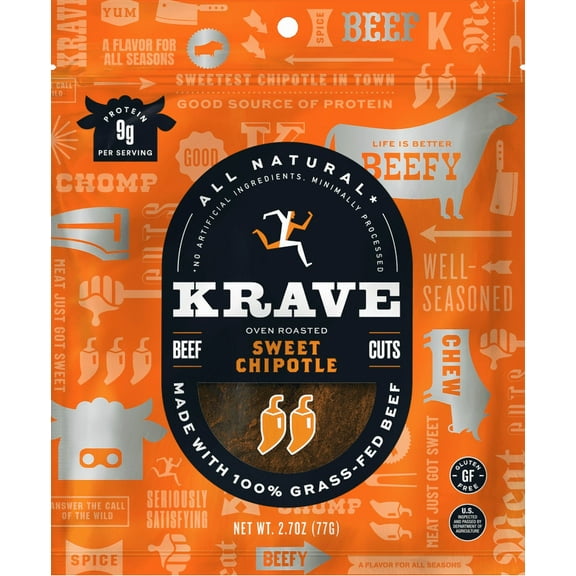 Pack of 8, Krave Sweet Chipotle Beef Cuts, 2.7 oz