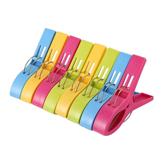 Pack of 8 Large Bright Colour Plastic Beach Towel Pegs Clips for Sunbed colours