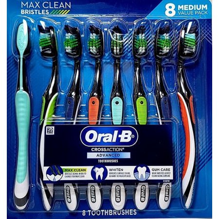 Pack of 8 MEDIUM Oral-B Cross Action, Advanced Tooth Brushes.