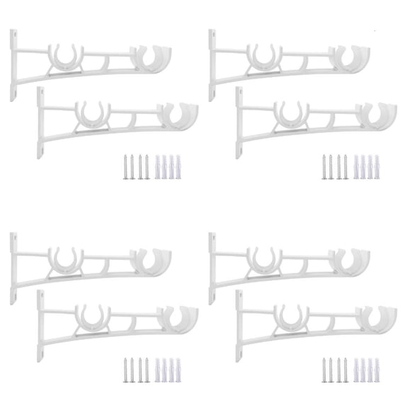 Pack of 8 Metal Double Curtain Poles Wall Brackets Easy Installation Double Drapery Rod Support Holders Fit Rod 25mm