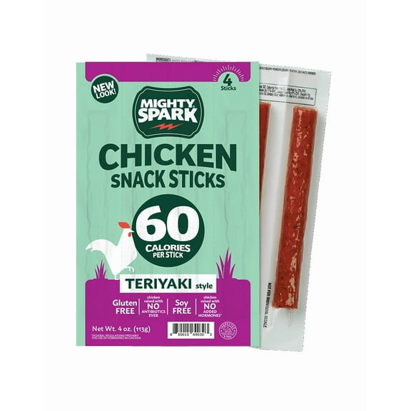 Pack of 8, Mighty Spark Teriyaki Style Chicken Snack Stick, 4 oz