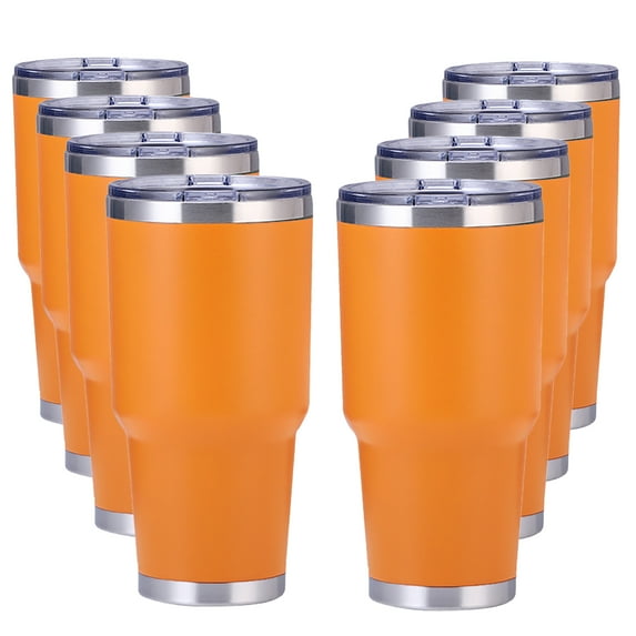 (Pack of 8) Muka 30 Oz. Stainless Steel Tumbler, Powder Coated Insulated Travel Mug-Orange