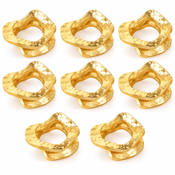 Set of 8 Handcrafted Napkin Rings - Aluminum Round Napkin Holders for Dining Table Décor (Pure Gold)