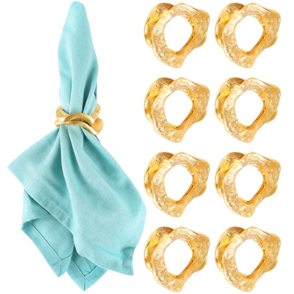 Set of 8 Handcrafted Napkin Rings - Aluminum Round Napkin Holders for Dining Table Décor (Pure Gold)