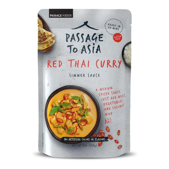 Pack of 8, Passage Foods Red Thai Curry Simmer Sauce, 7 oz