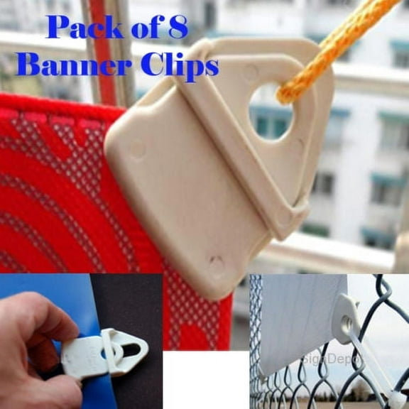 Pack of 8 Reusable Banner / Flag Clip No Grommet, Durable Trade Show Sign Tarp