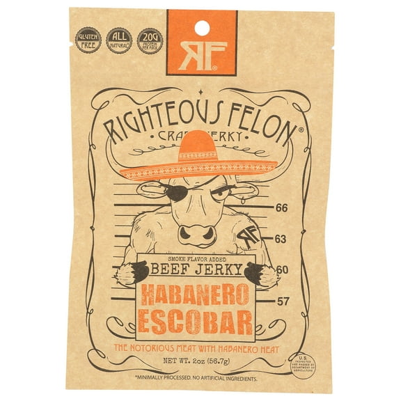 Pack of 8 Righteous Felon Craft Jerky Beef Habanero 2 oz