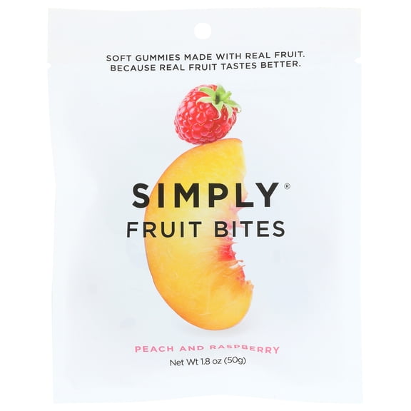 (Pack of 8), Simplygum Peach and Raspberry Fruit Bites Gummies, 1.8 oz
