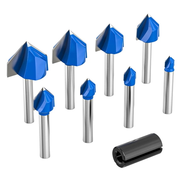 Pack of 8 Stable Wood Router Bit Engineered for Long Time 90 Degree V Grooves Chamfering Featuring Double Flutes